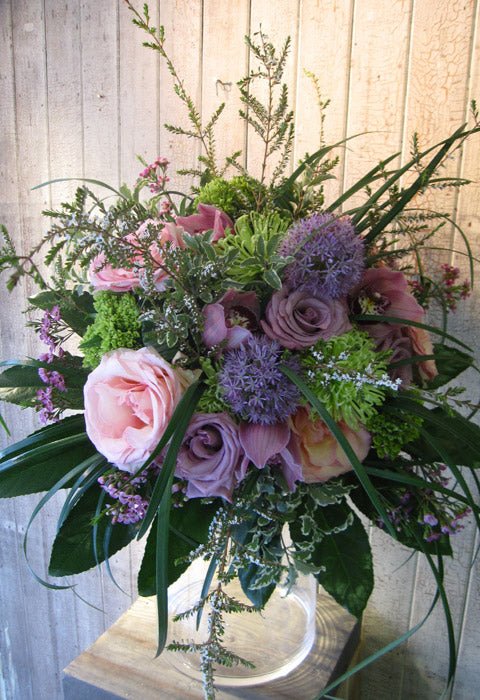 Bouquet douce élégance - Rose, lisianthus, allium, orchidée, hydrangée. - Fleuriste Abaca