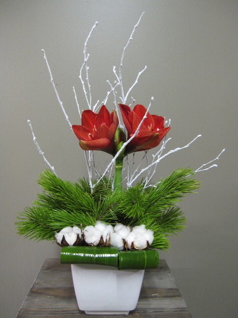 Centre de table Rouge d'hiver - Fleuriste Abaca