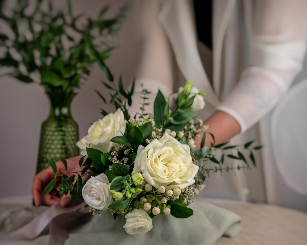 Bouquet de demoiselle blanc - Fleuriste Abaca
