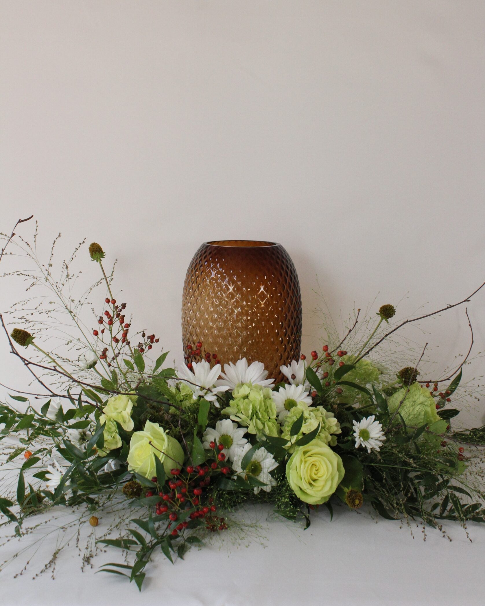 Fleurs pour urne Vert et blanc - Fleuriste Abaca