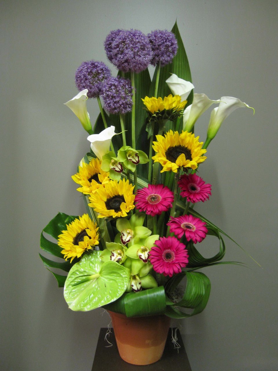 Tournesols et anthurium - Fleuriste Abaca
