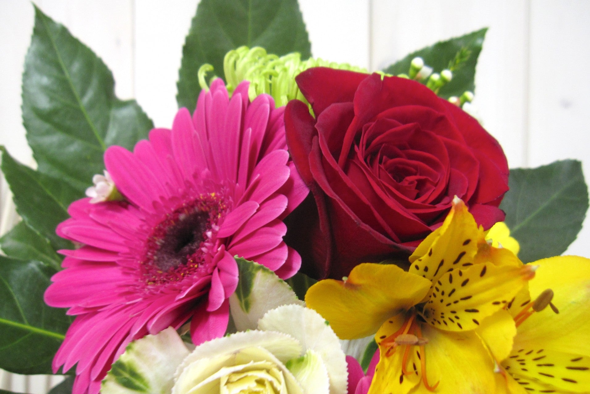 Bouquet de fleurs avec une rose rouge - Fleuriste Abaca