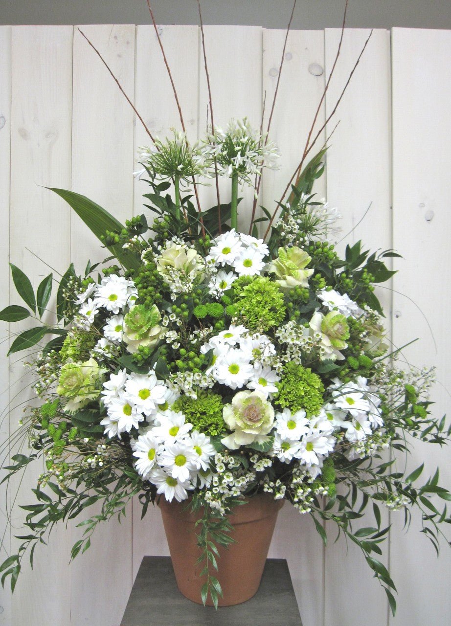 Composition de fleurs de Vert et blanc - Fleuriste Abaca
