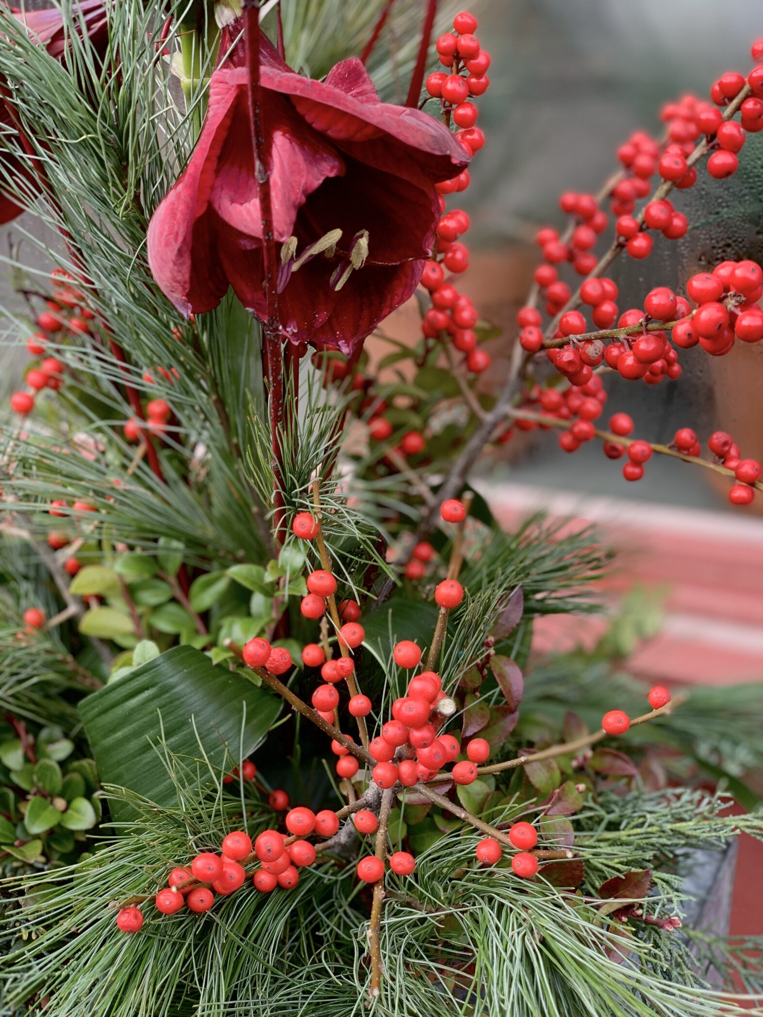 Composition florale Forêt rouge - Fleuriste Abaca