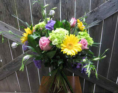 Bouquet Lumineux - Rose, gerbera, lisianthus, hydrangée. - Fleuriste Abaca
