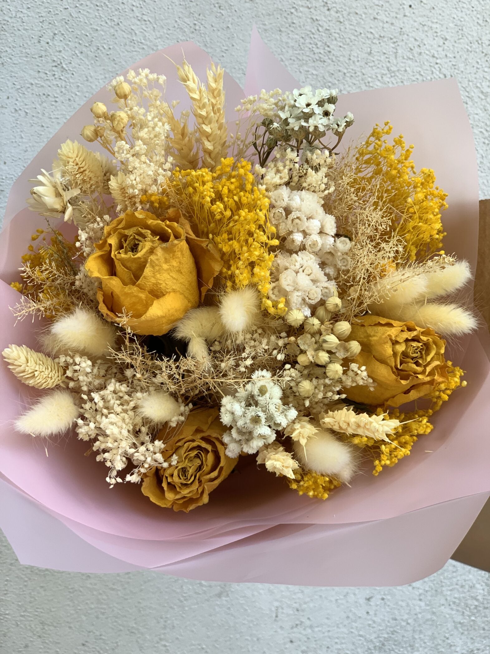 Bouquet de fleurs séchées jaunes - Fleuriste Abaca