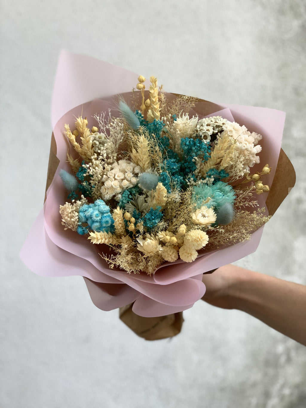 Bouquet de fleurs séchées bleues - Fleuriste Abaca