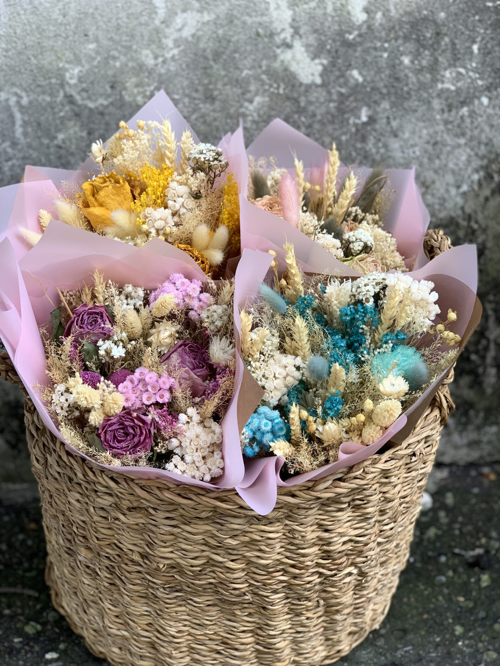 Bouquet de fleurs séchées jaunes - Fleuriste Abaca