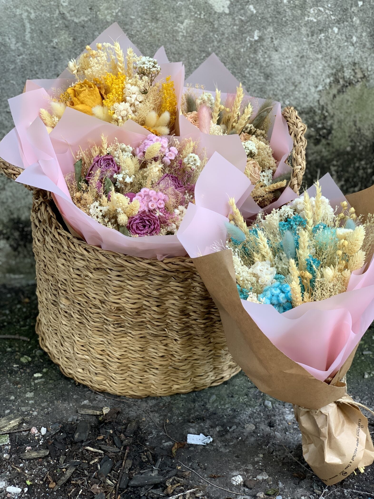 Bouquet de fleurs séchées bleues - Fleuriste Abaca
