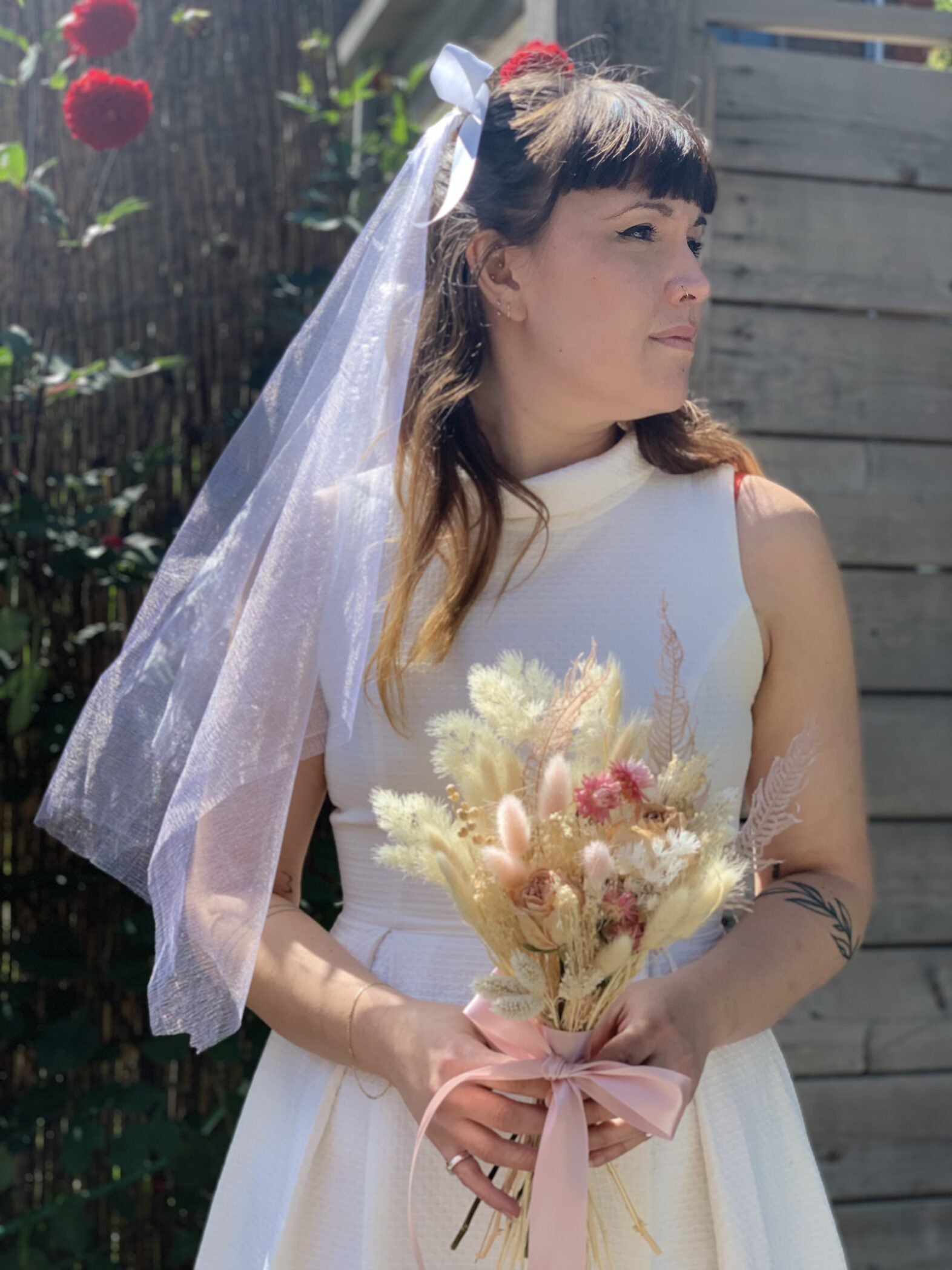 Bouquet de mariée fleurs séchées doux - Fleuriste Abaca